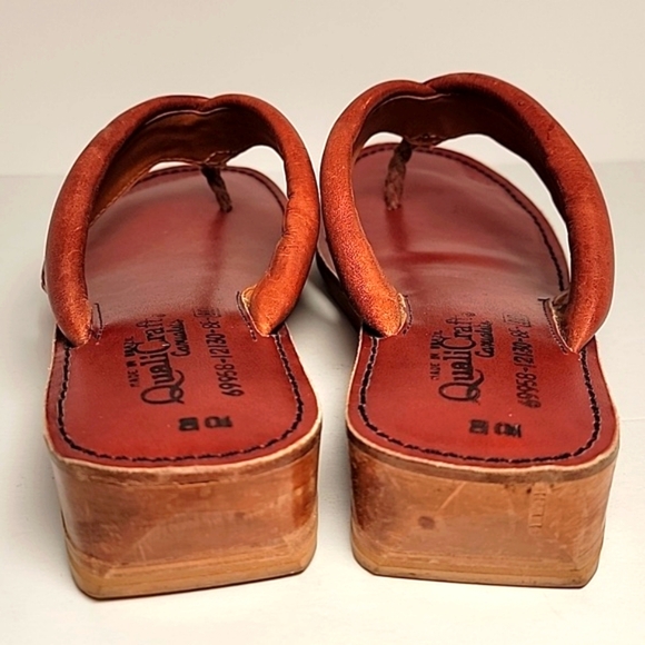 Vintage QualiCraft Brown Leather Wooden Flip Flop Thong Sandals Brazil 10 - Picture 7 of 13